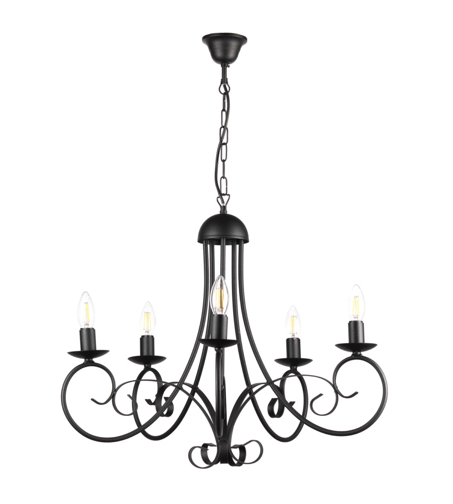 Lampadario "pompei" 5 luci in metallo nero, e14